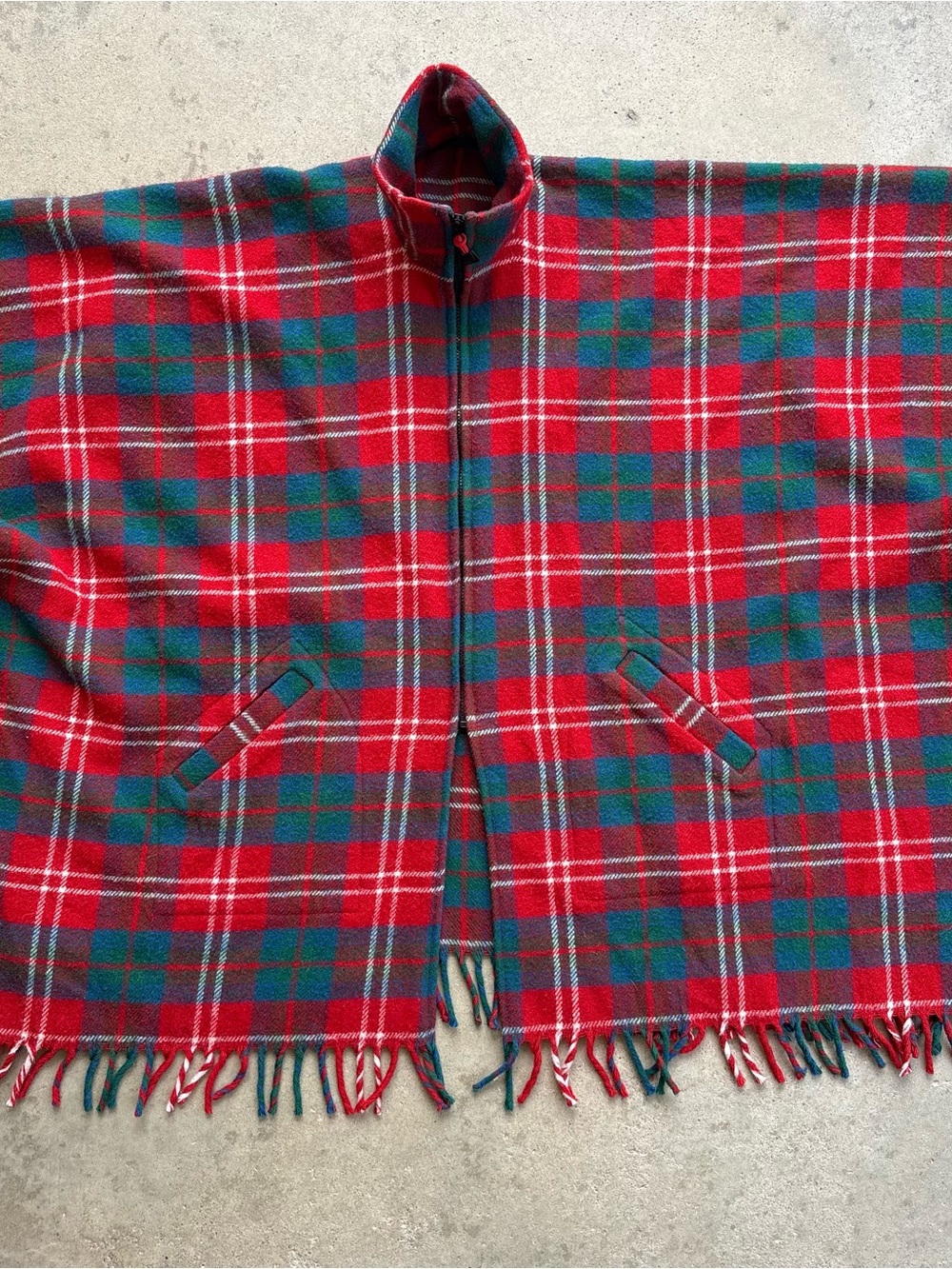 Vintage Bemidji Woolen Mills Zip-up Poncho 100% Wool Red Green Flannel